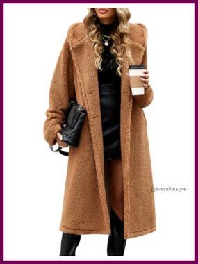 Women's Long Fleece Sherpa Hooded Jacket Faux Fur Coat Pockets